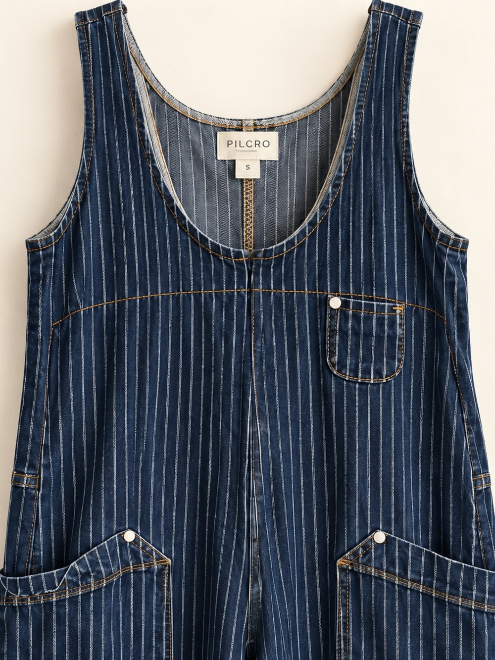 Anthropologie Pilcro Pinstripe Denim Utility Jumpsuit Size S - Picture 3 of 5